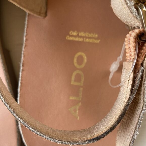 ALDO Belimandra Shell Fringed Beaded Embellish Ankle Strap Flat Sandals Size 6 - Picture 8 of 10